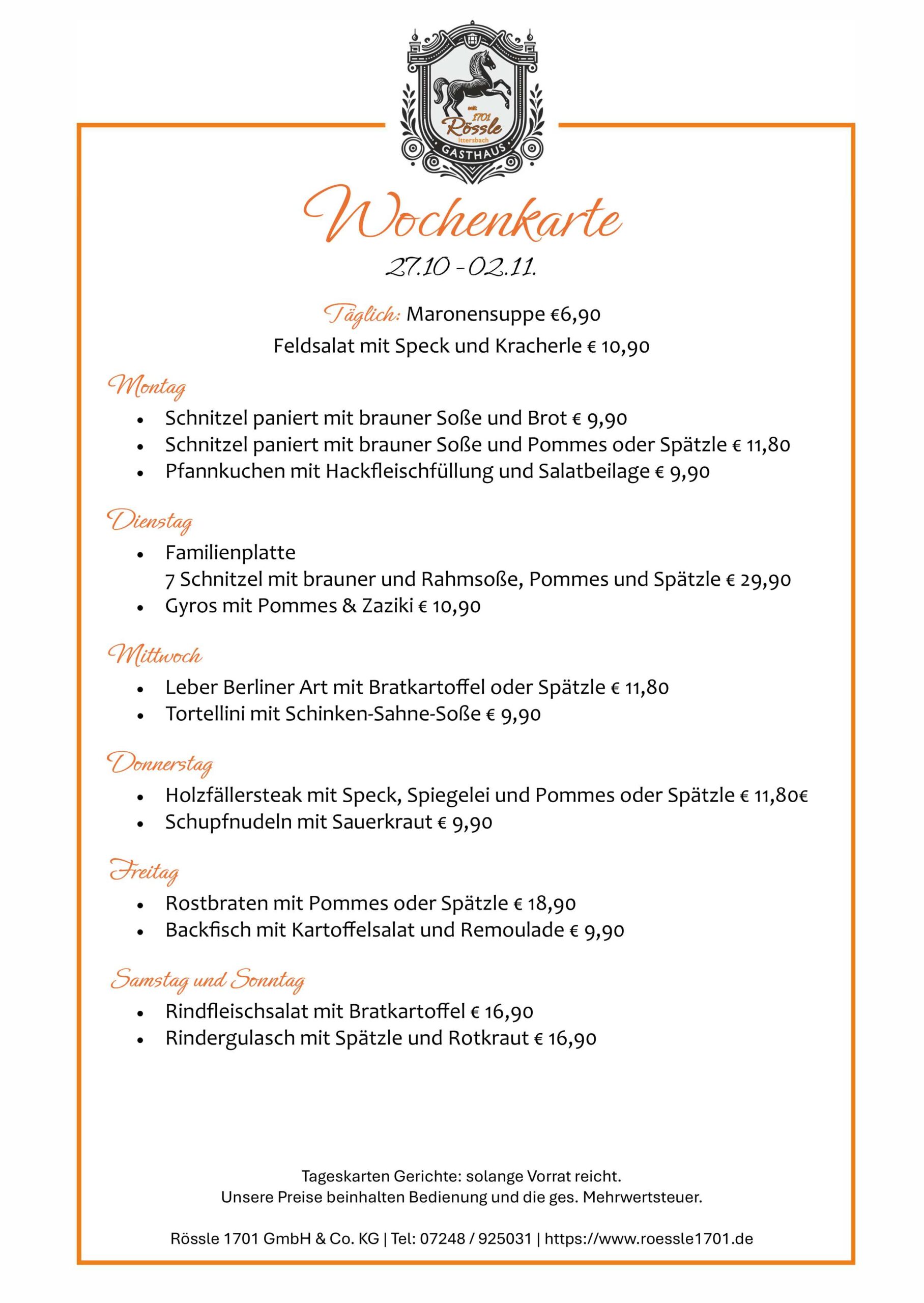 Wochenkarte Gasthaus R ssle 1701